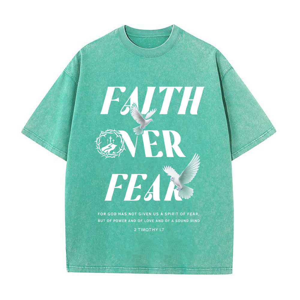 Faith Over Fear Dove Print Unisex Washed T-Shirt