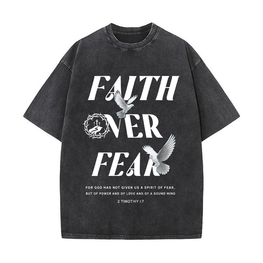 Faith Over Fear Dove Print Unisex Washed T-Shirt