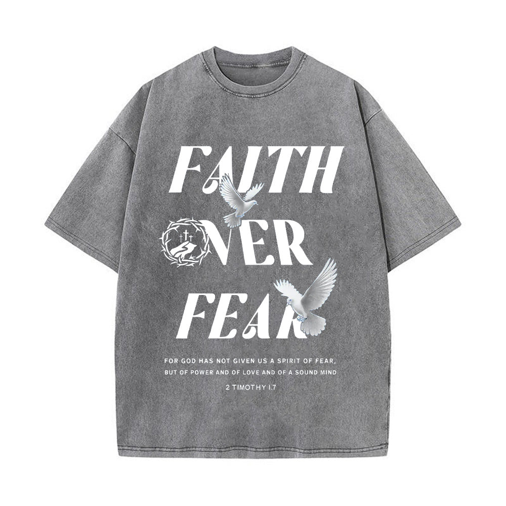 Faith Over Fear Dove Print Unisex Washed T-Shirt