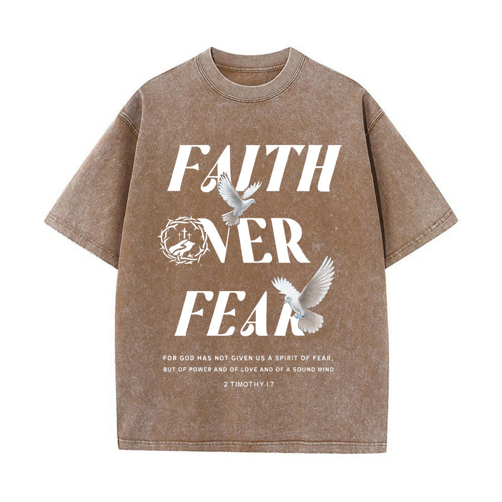 Faith Over Fear Dove Print Unisex Washed T-Shirt