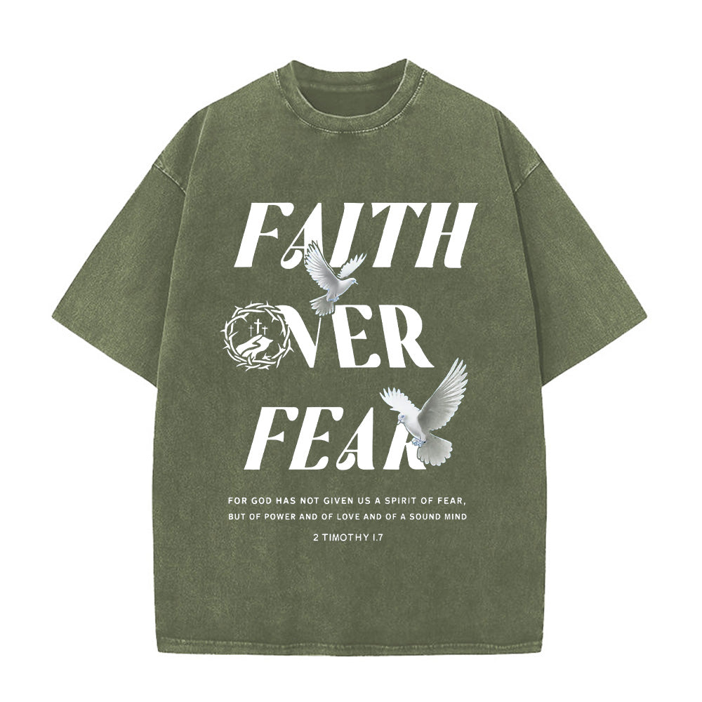 Faith Over Fear Dove Print Unisex Washed T-Shirt