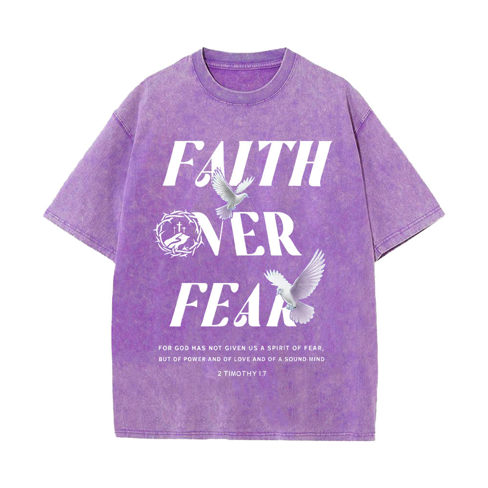 Faith Over Fear Dove Print Unisex Washed T-Shirt