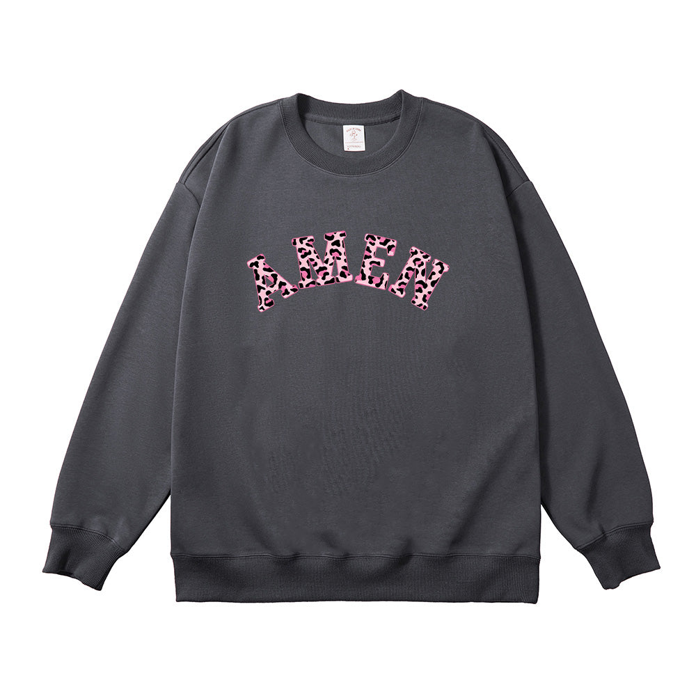 Amen Pink Leopard Cheetah Christian Unisex Cotton Sweatshirt