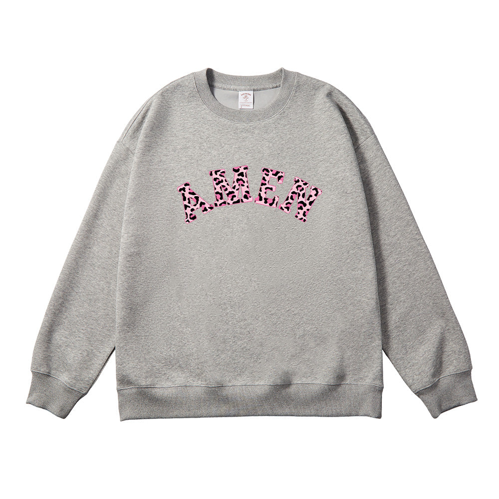 Amen Pink Leopard Cheetah Christian Unisex Cotton Sweatshirt