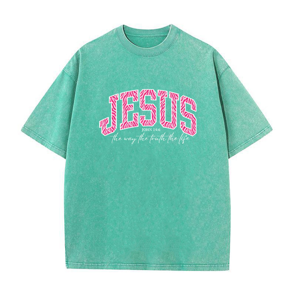 Jesus Pink Zebra Leopard Print Unisex Washed T-Shirt