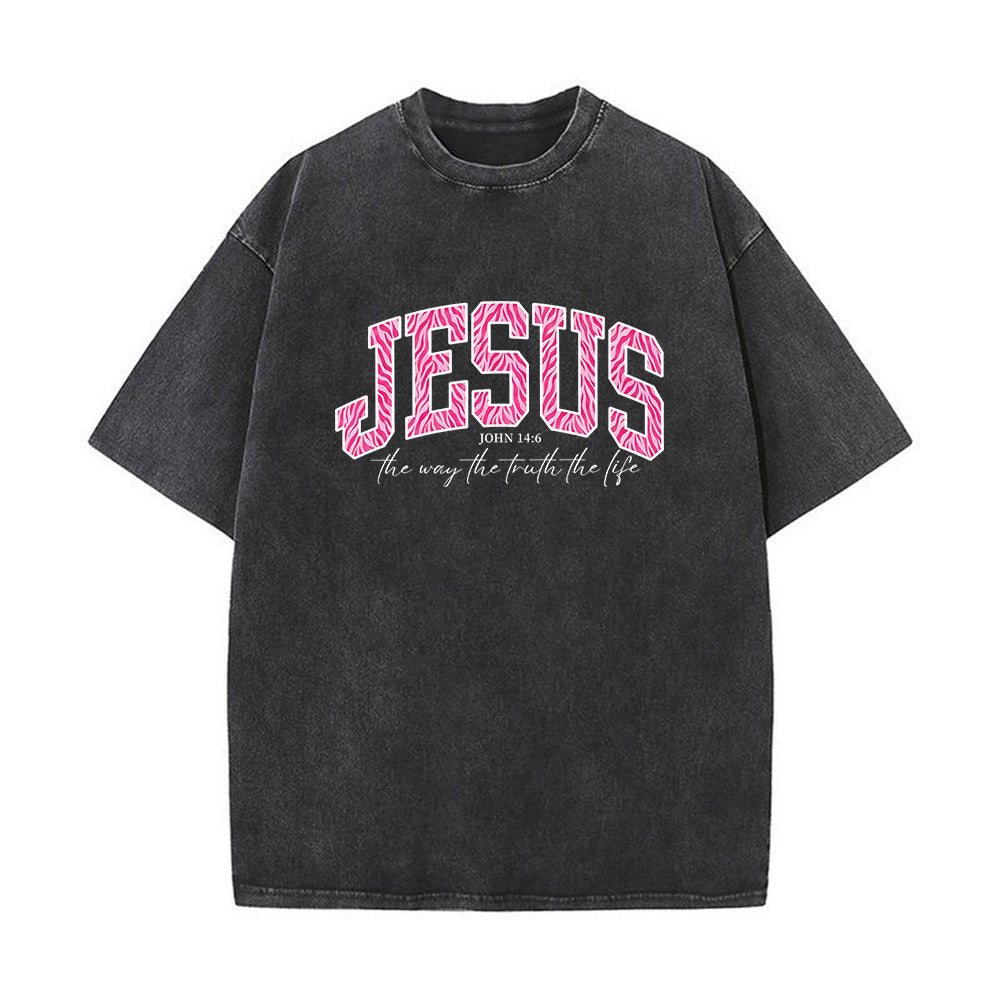Jesus Pink Zebra Leopard Print Unisex Washed T-Shirt