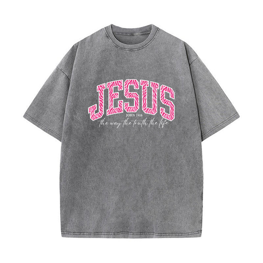 Jesus Pink Zebra Leopard Print Unisex Washed T-Shirt