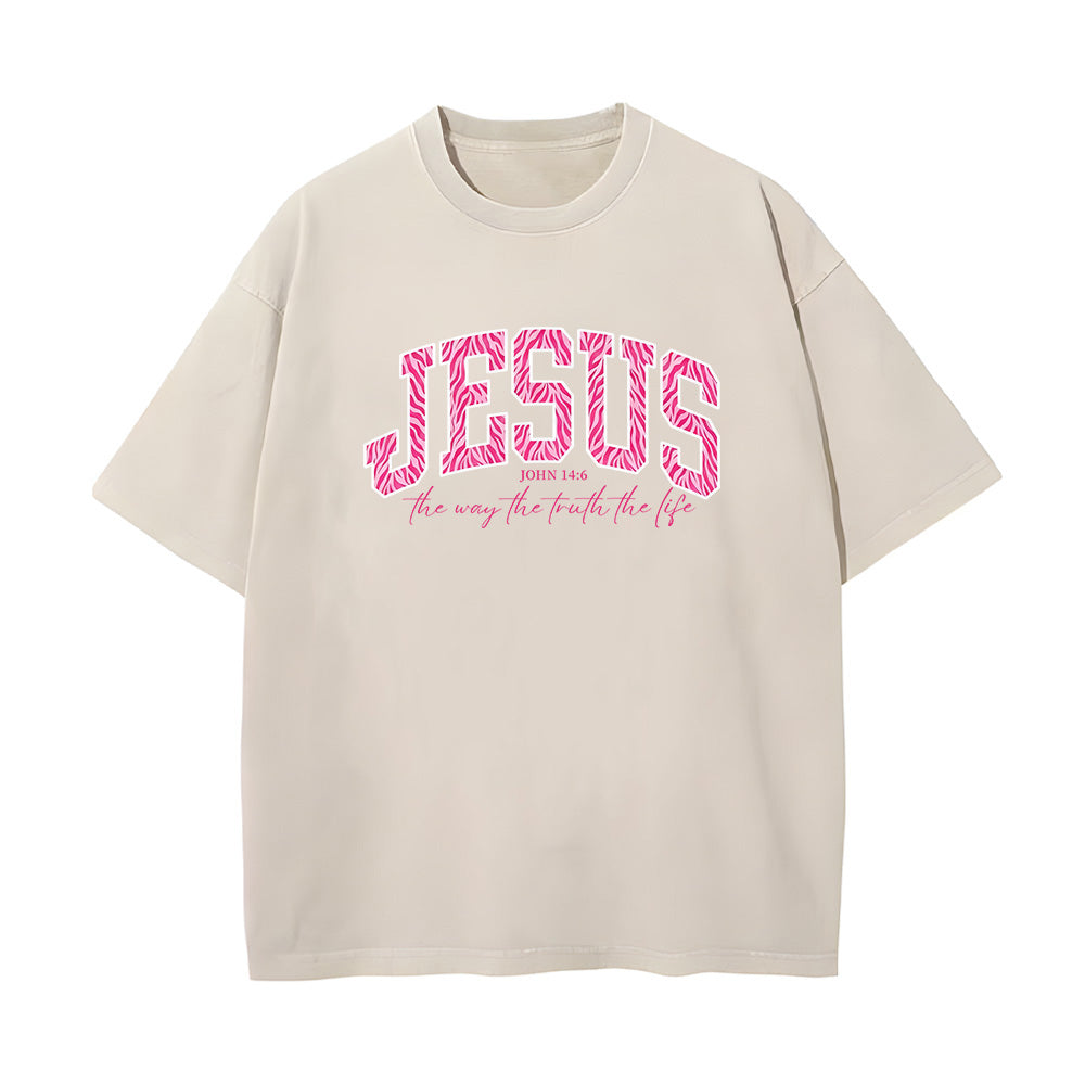 Jesus Pink Zebra Leopard Print Unisex Washed T-Shirt