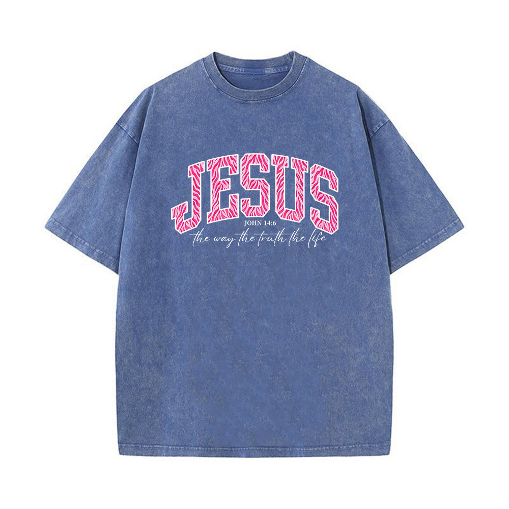 Jesus Pink Zebra Leopard Print Unisex Washed T-Shirt