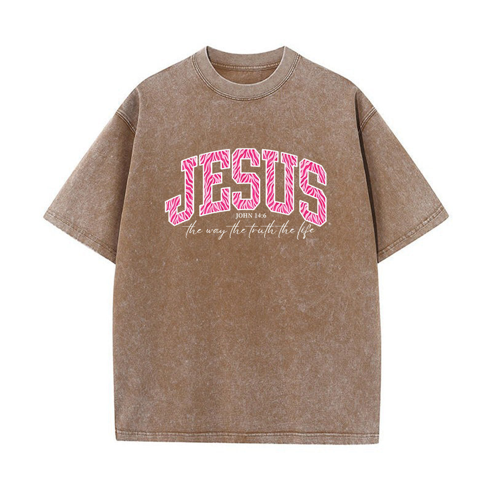 Jesus Pink Zebra Leopard Print Unisex Washed T-Shirt