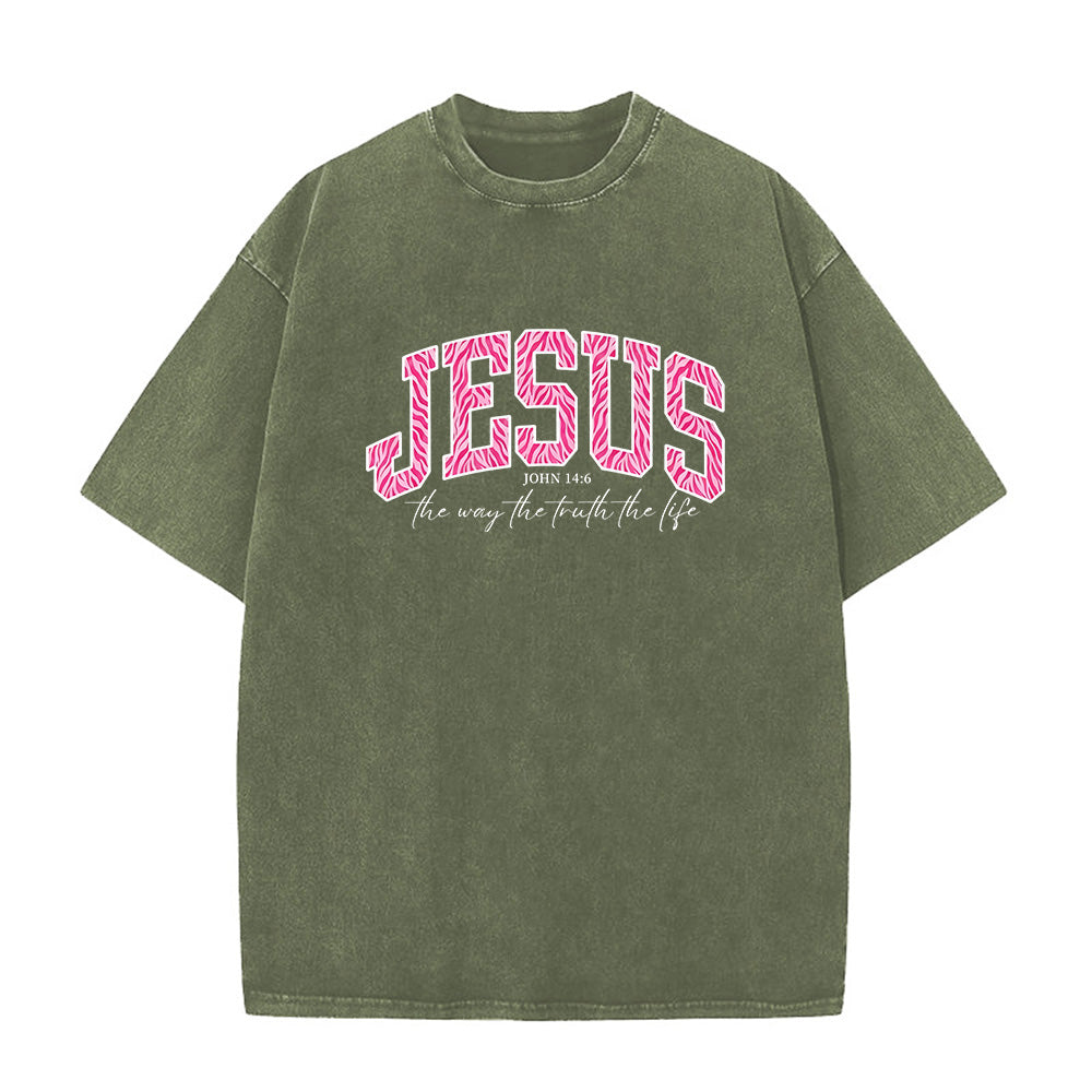 Jesus Pink Zebra Leopard Print Unisex Washed T-Shirt