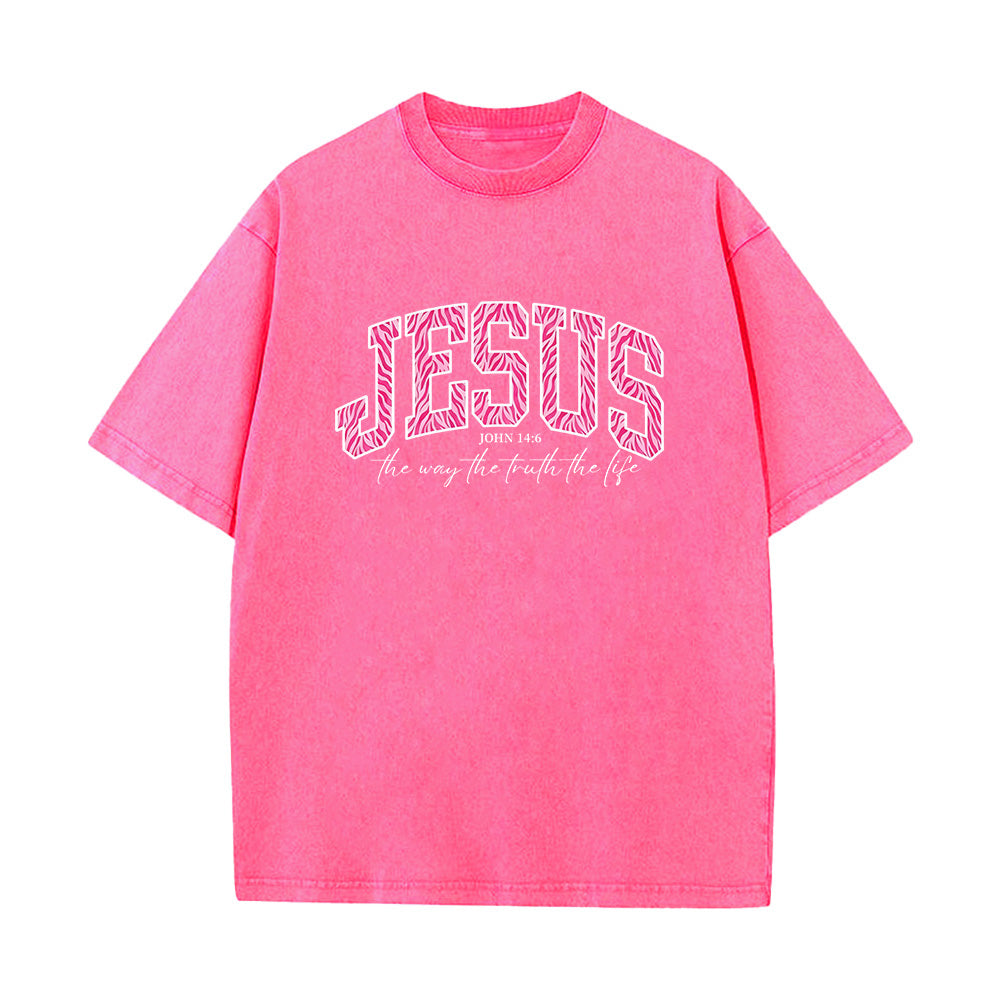 Jesus Pink Zebra Leopard Print Unisex Washed T-Shirt