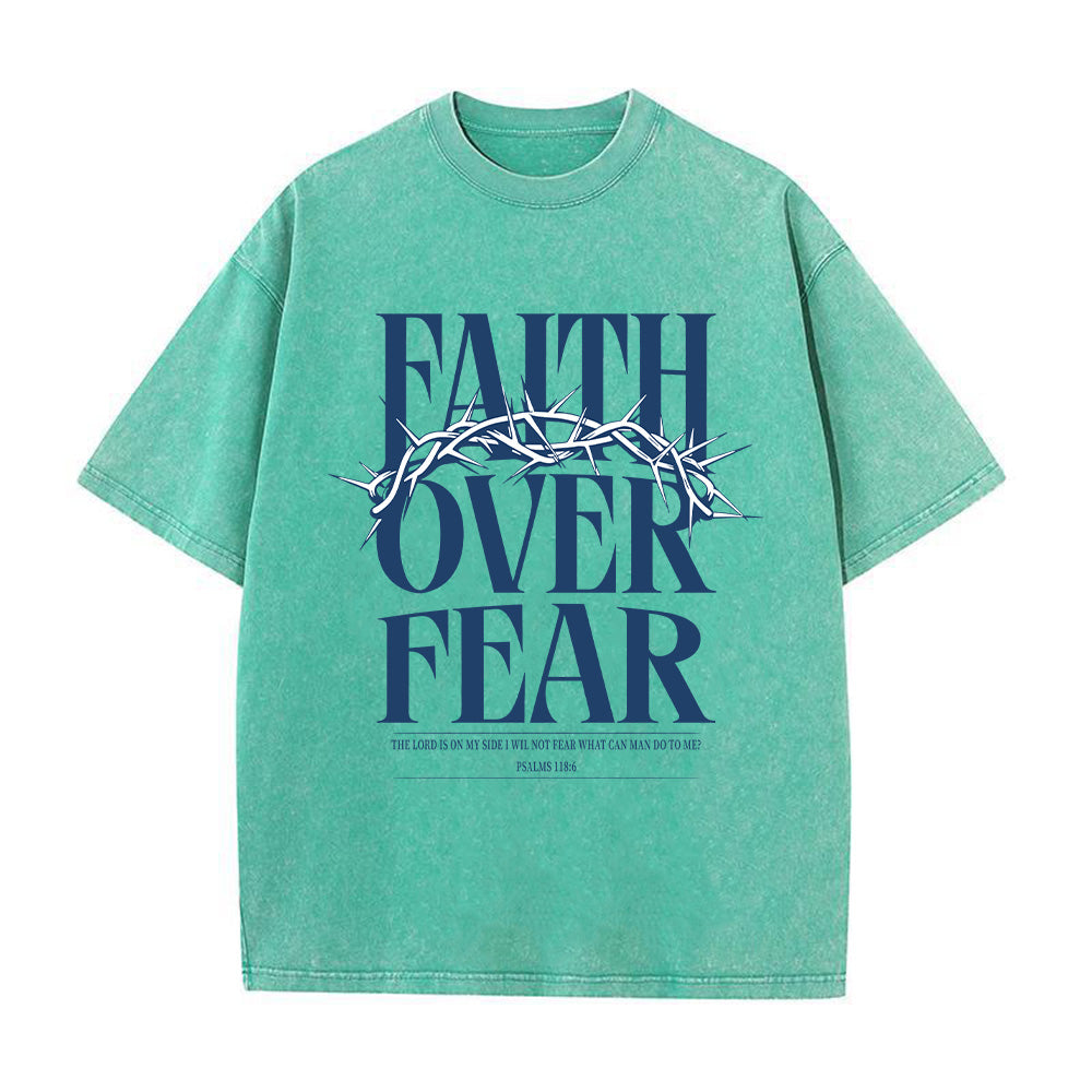 Faith Over Fear Crown Of Thorn Christian Unisex Washed T-Shirt