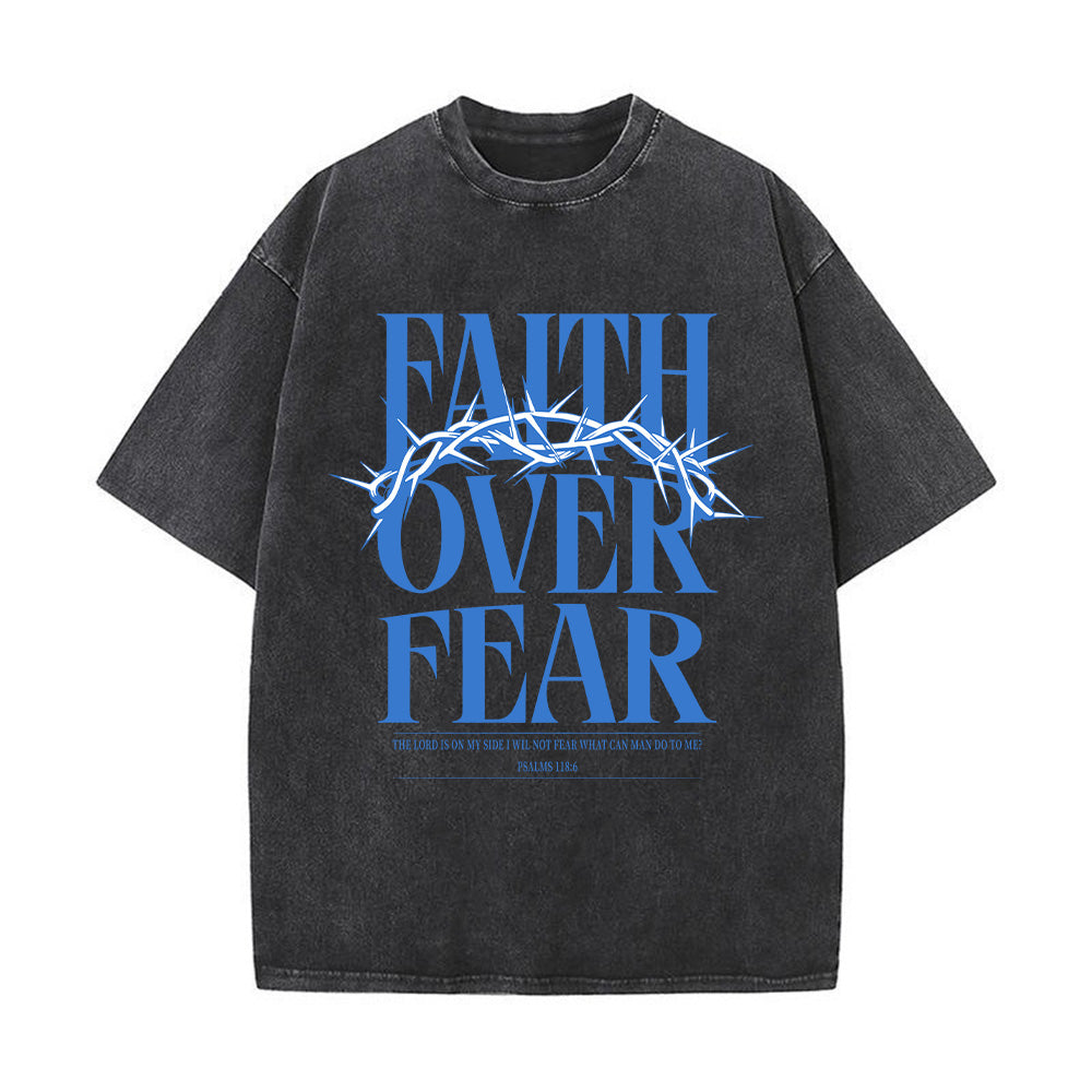 Faith Over Fear Crown Of Thorn Christian Unisex Washed T-Shirt