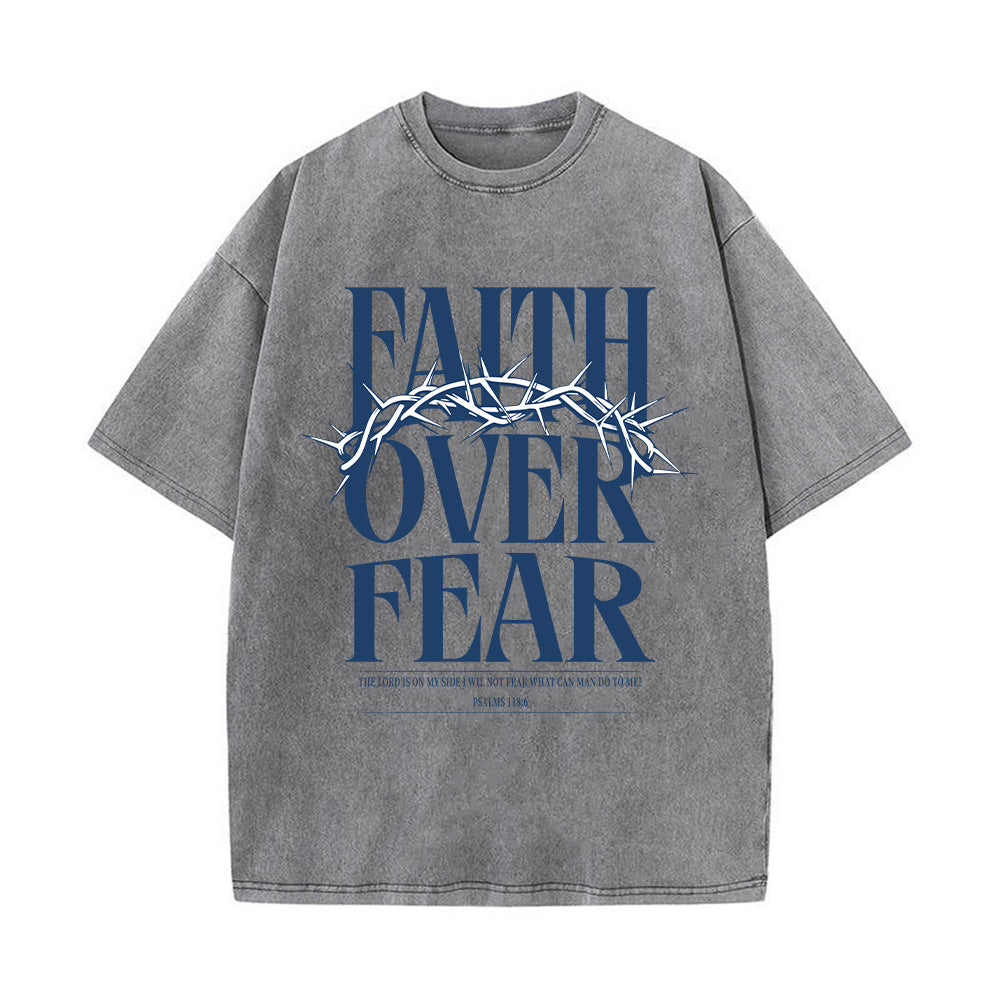 Faith Over Fear Crown Of Thorn Christian Unisex Washed T-Shirt