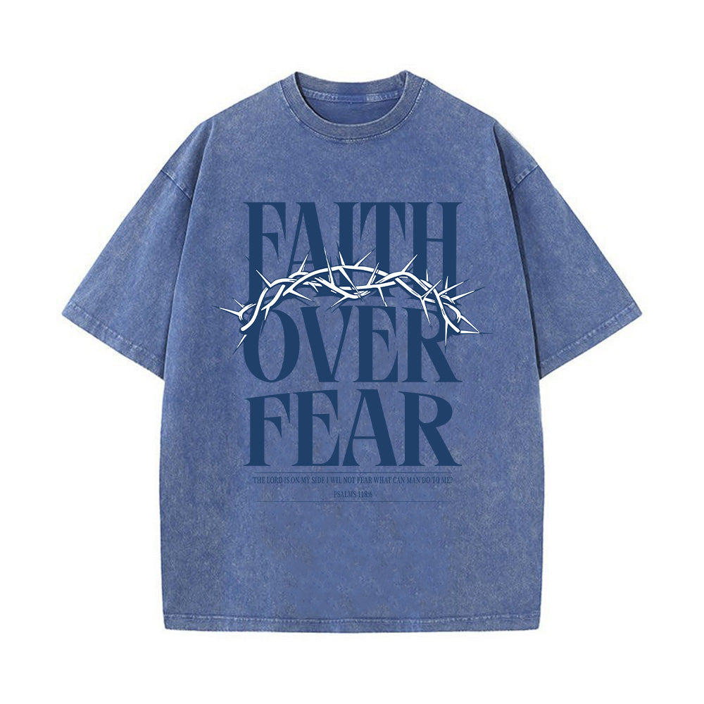 Faith Over Fear Crown Of Thorn Christian Unisex Washed T-Shirt