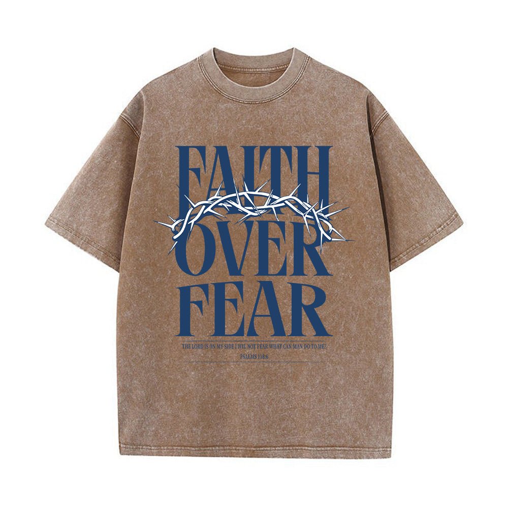Faith Over Fear Crown Of Thorn Christian Unisex Washed T-Shirt