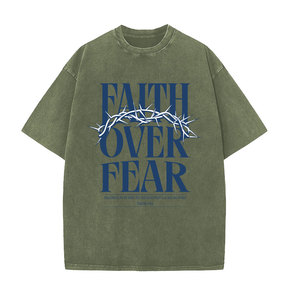 Faith Over Fear Crown Of Thorn Christian Unisex Washed T-Shirt