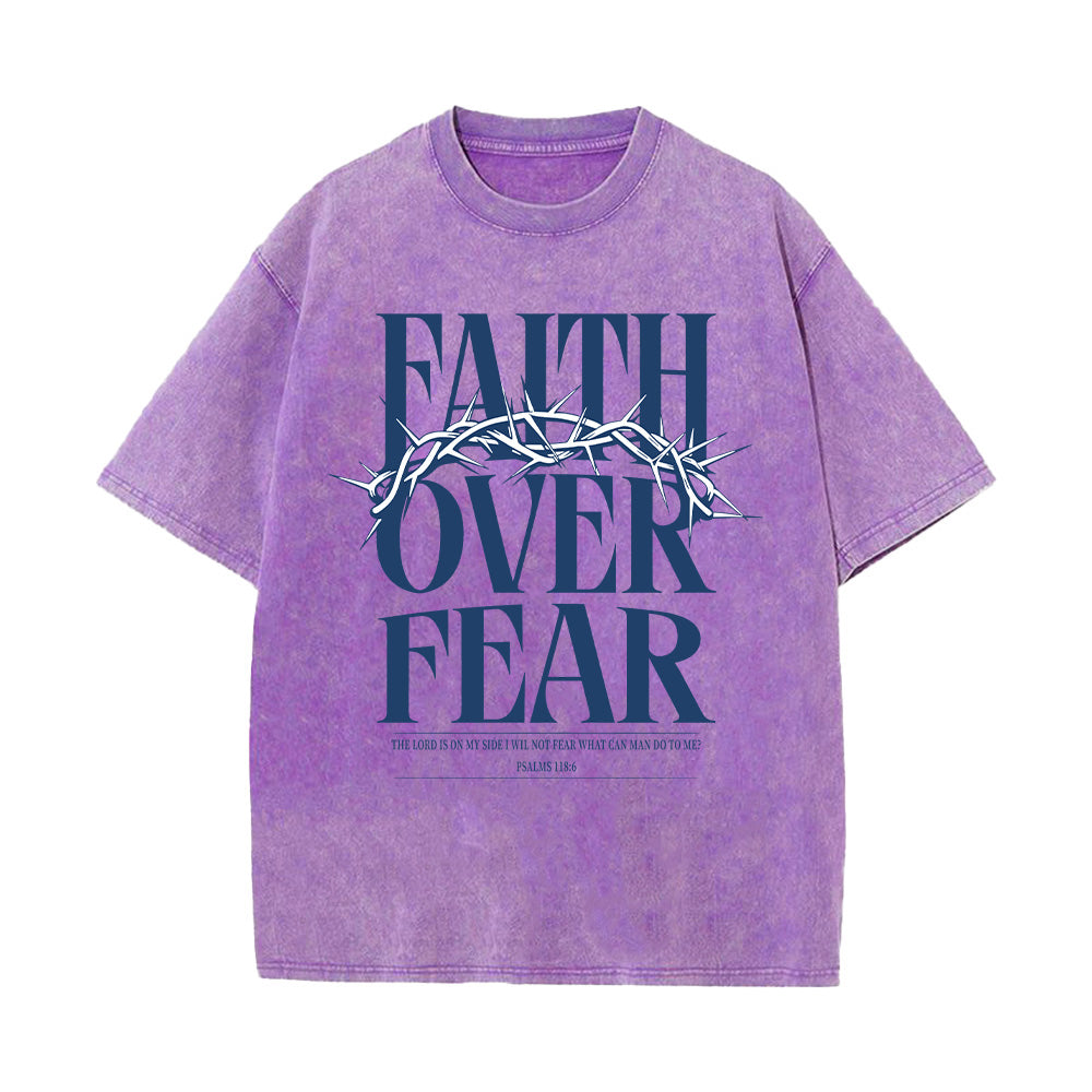 Faith Over Fear Crown Of Thorn Christian Unisex Washed T-Shirt