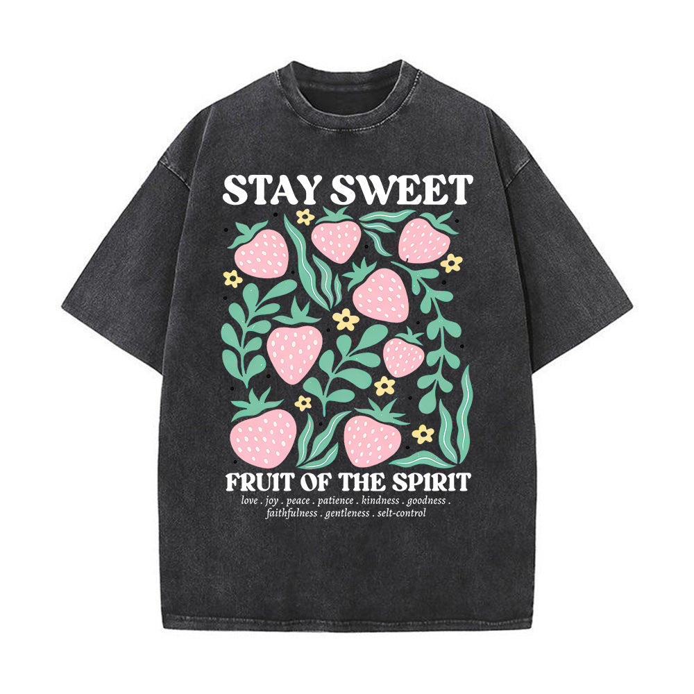 Stay Sweet Strawberry Christian Unisex Washed T-Shirt