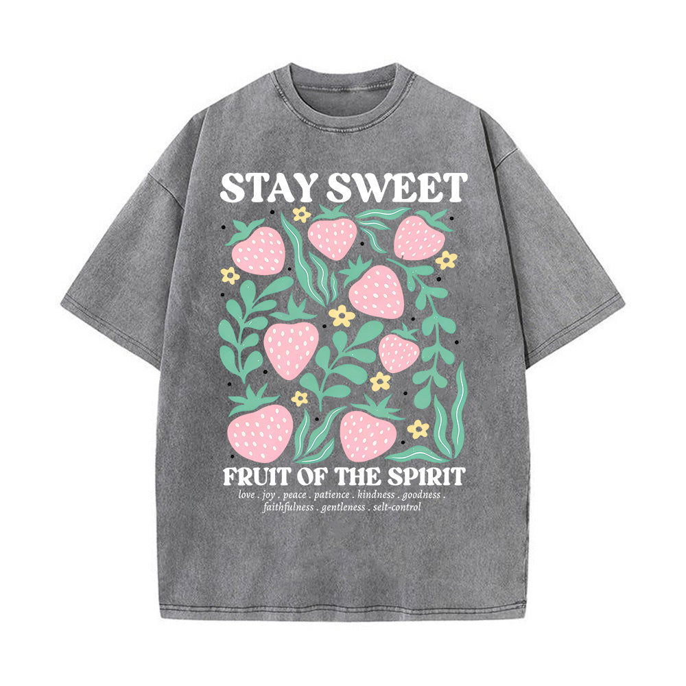 Stay Sweet Strawberry Christian Unisex Washed T-Shirt