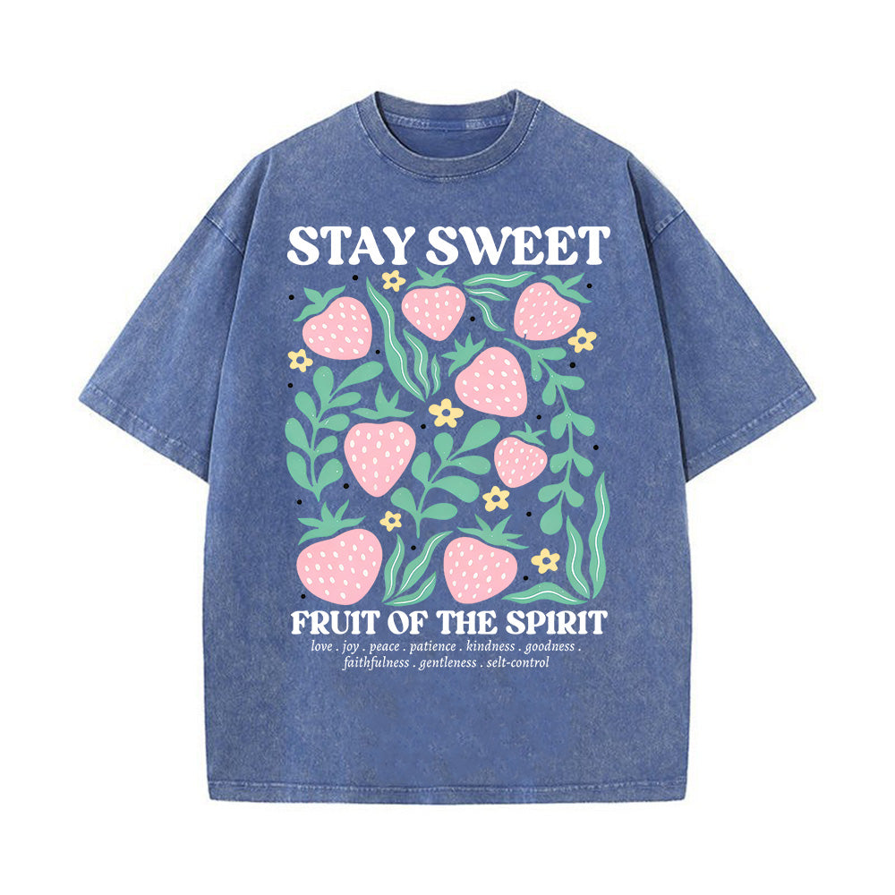 Stay Sweet Strawberry Christian Unisex Washed T-Shirt