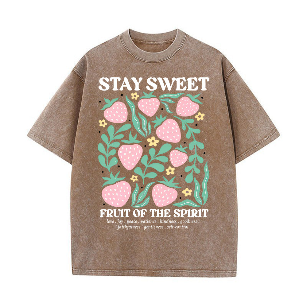 Stay Sweet Strawberry Christian Unisex Washed T-Shirt