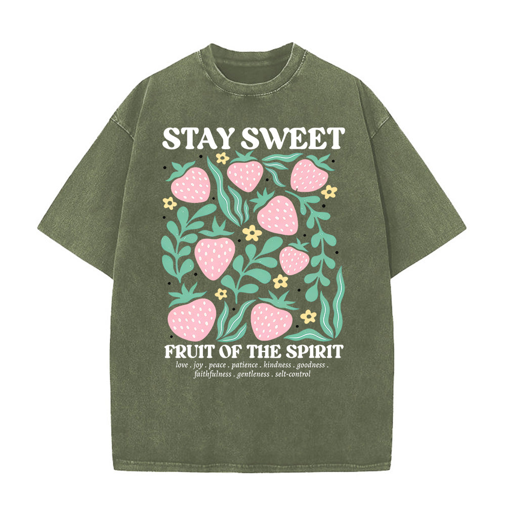 Stay Sweet Strawberry Christian Unisex Washed T-Shirt