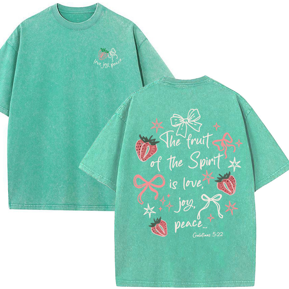 The Fruit of the Spirit Strawberry & Bow Christian Unisex Washed T-Shirt