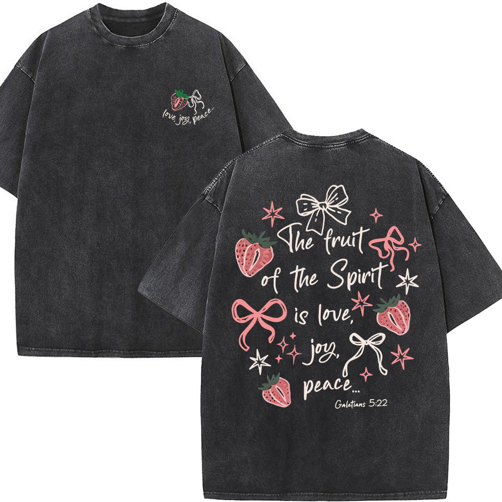 The Fruit of the Spirit Strawberry & Bow Christian Unisex Washed T-Shirt
