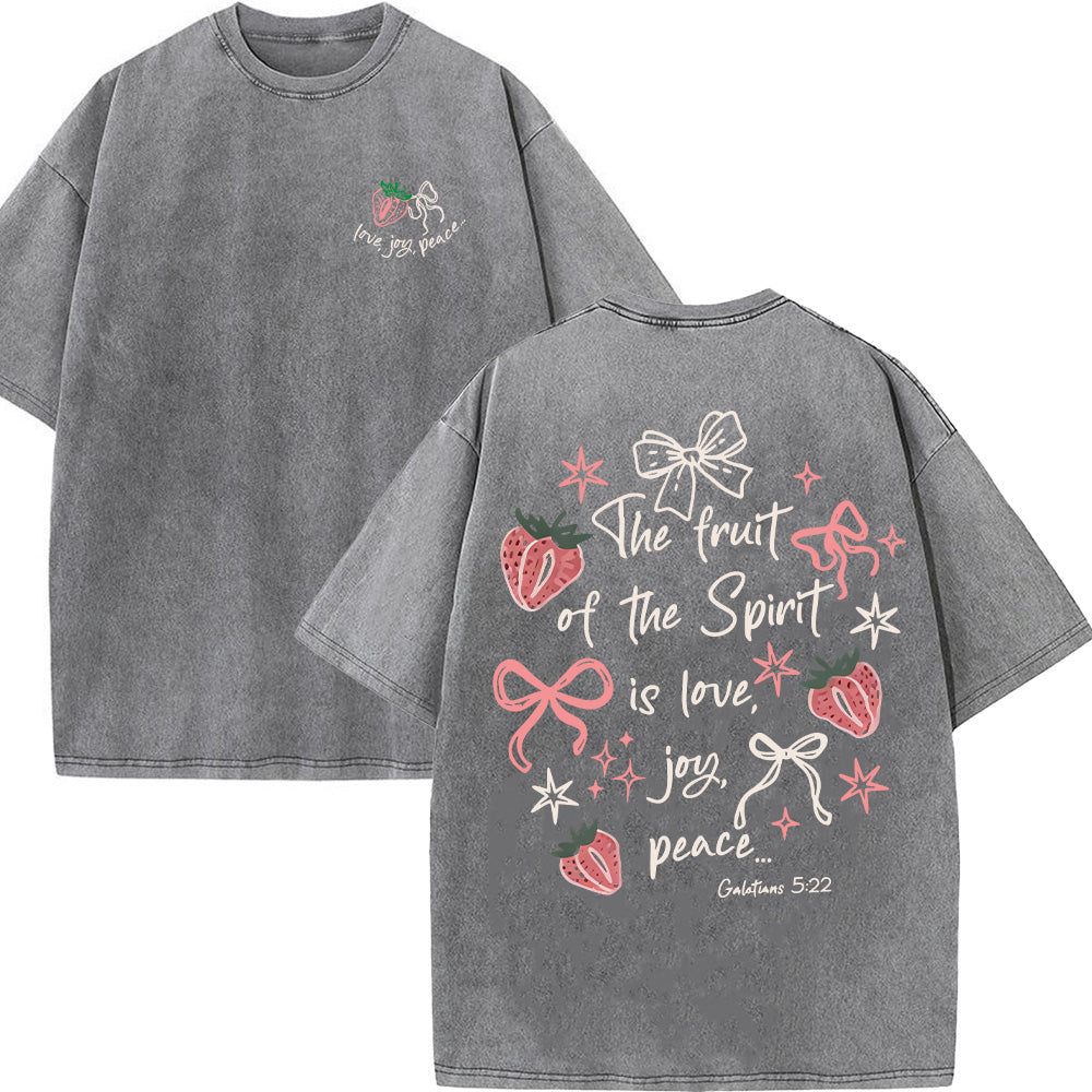 The Fruit of the Spirit Strawberry & Bow Christian Unisex Washed T-Shirt