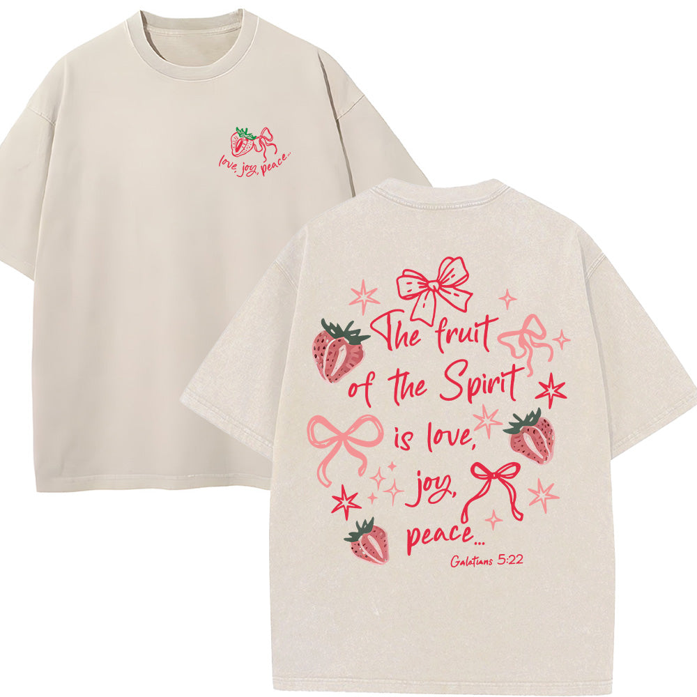 The Fruit of the Spirit Strawberry & Bow Christian Unisex Washed T-Shirt