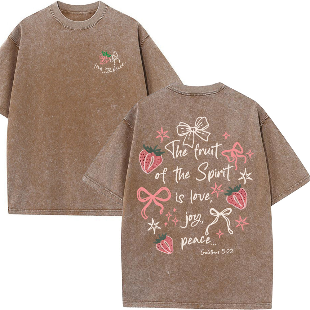 The Fruit of the Spirit Strawberry & Bow Christian Unisex Washed T-Shirt