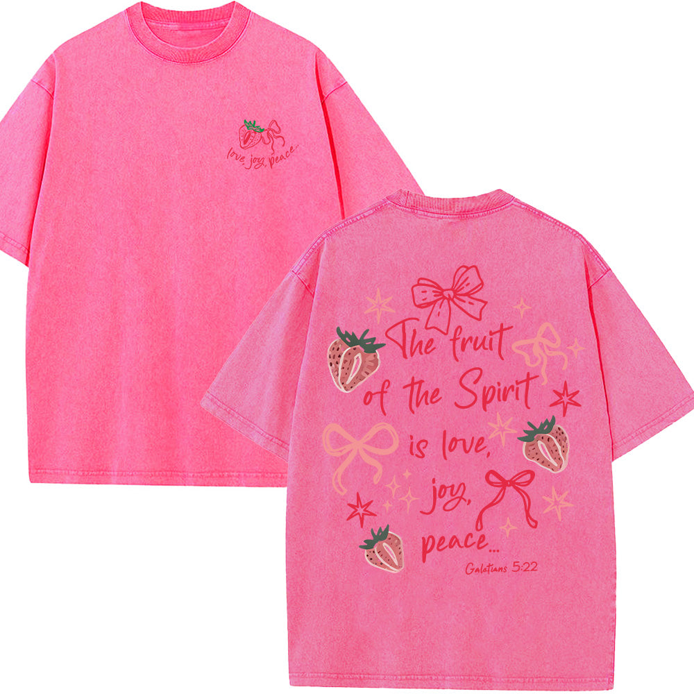 The Fruit of the Spirit Strawberry & Bow Christian Unisex Washed T-Shirt