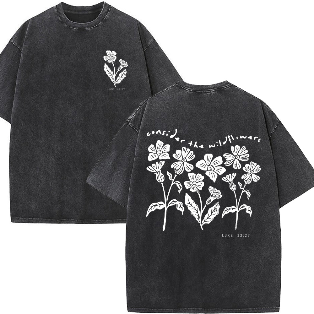 Consider the Wildflowers Christian Unisex Washed T-Shirt