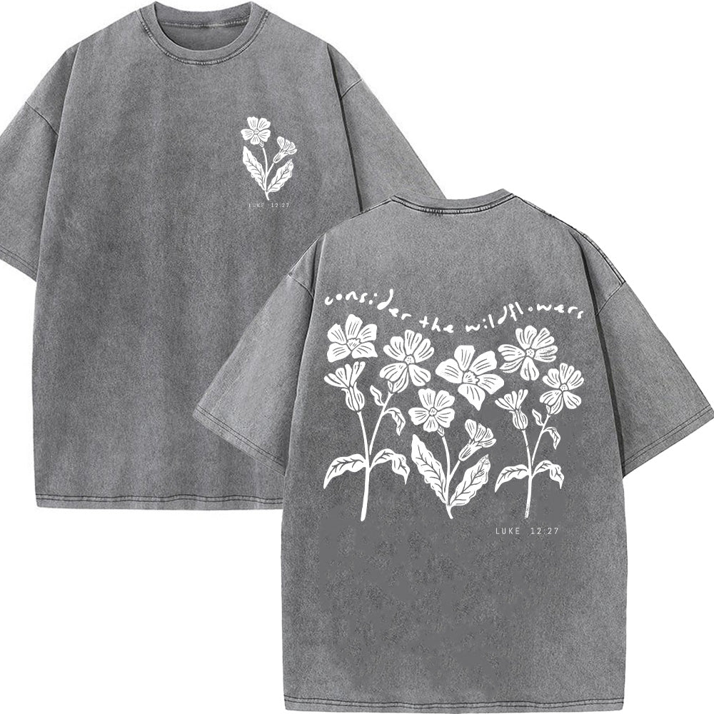 Consider the Wildflowers Christian Unisex Washed T-Shirt