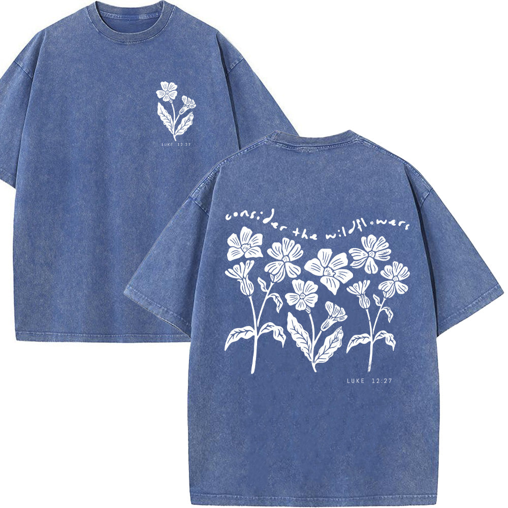Consider the Wildflowers Christian Unisex Washed T-Shirt