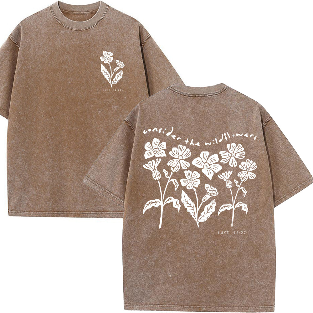 Consider the Wildflowers Christian Unisex Washed T-Shirt