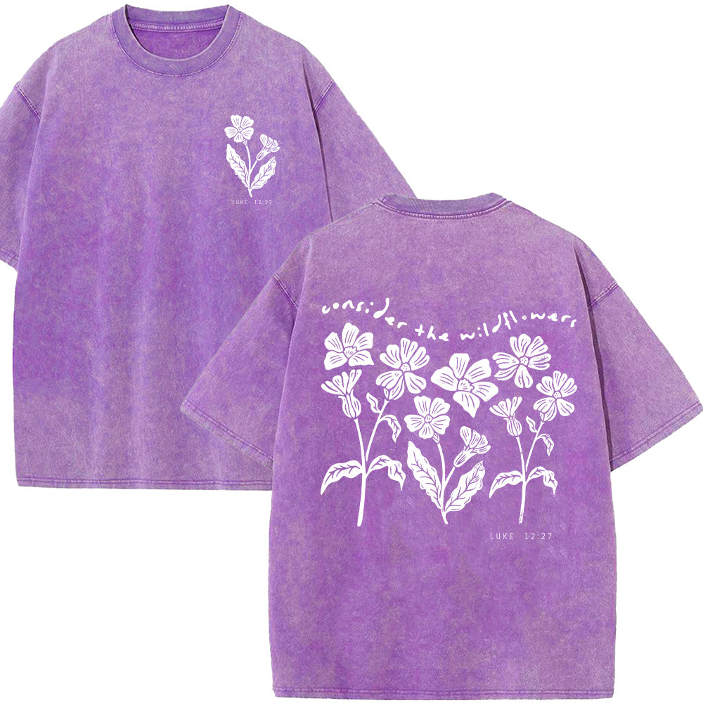Consider the Wildflowers Christian Unisex Washed T-Shirt
