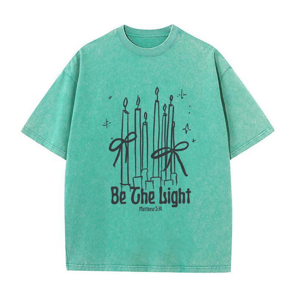 Be The Light Candle & Bow Christian Unisex Washed T-Shirt