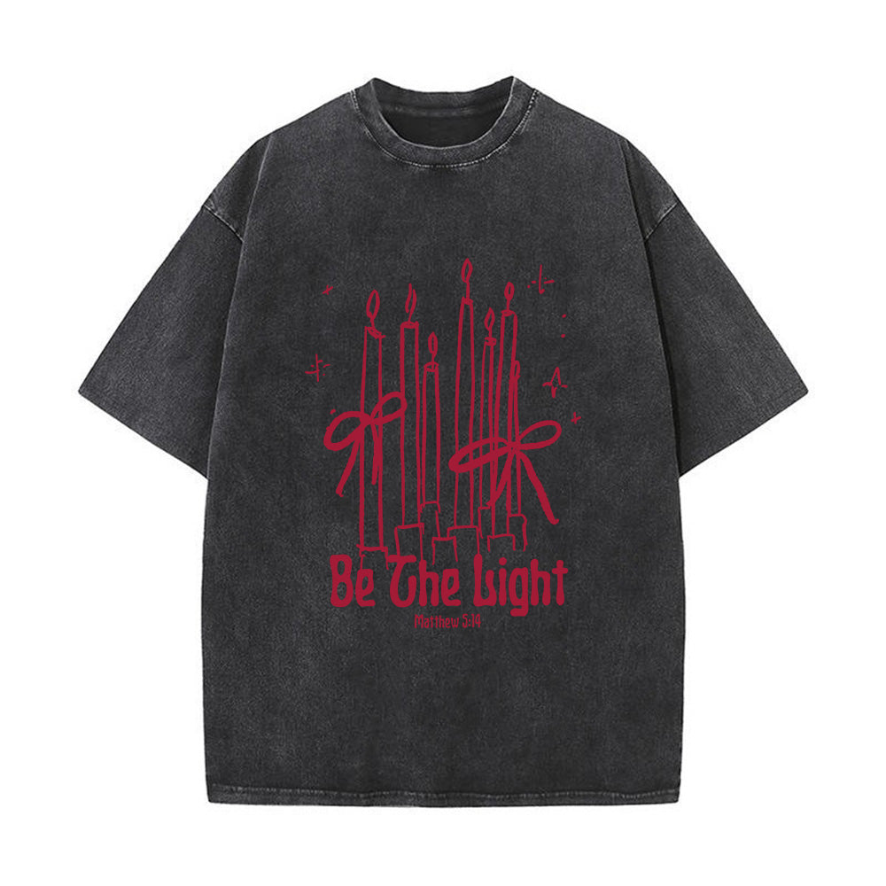Be The Light Candle & Bow Christian Unisex Washed T-Shirt
