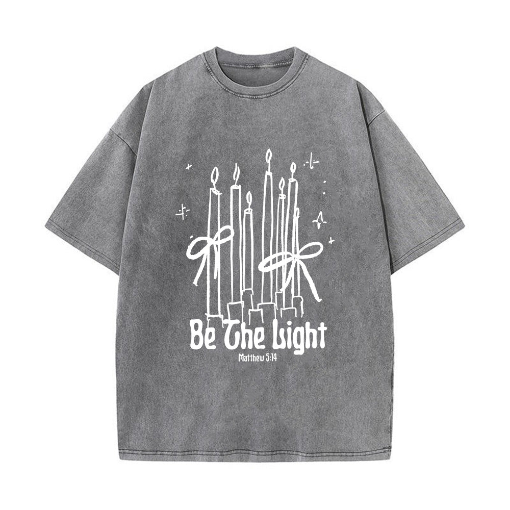 Be The Light Candle & Bow Christian Unisex Washed T-Shirt