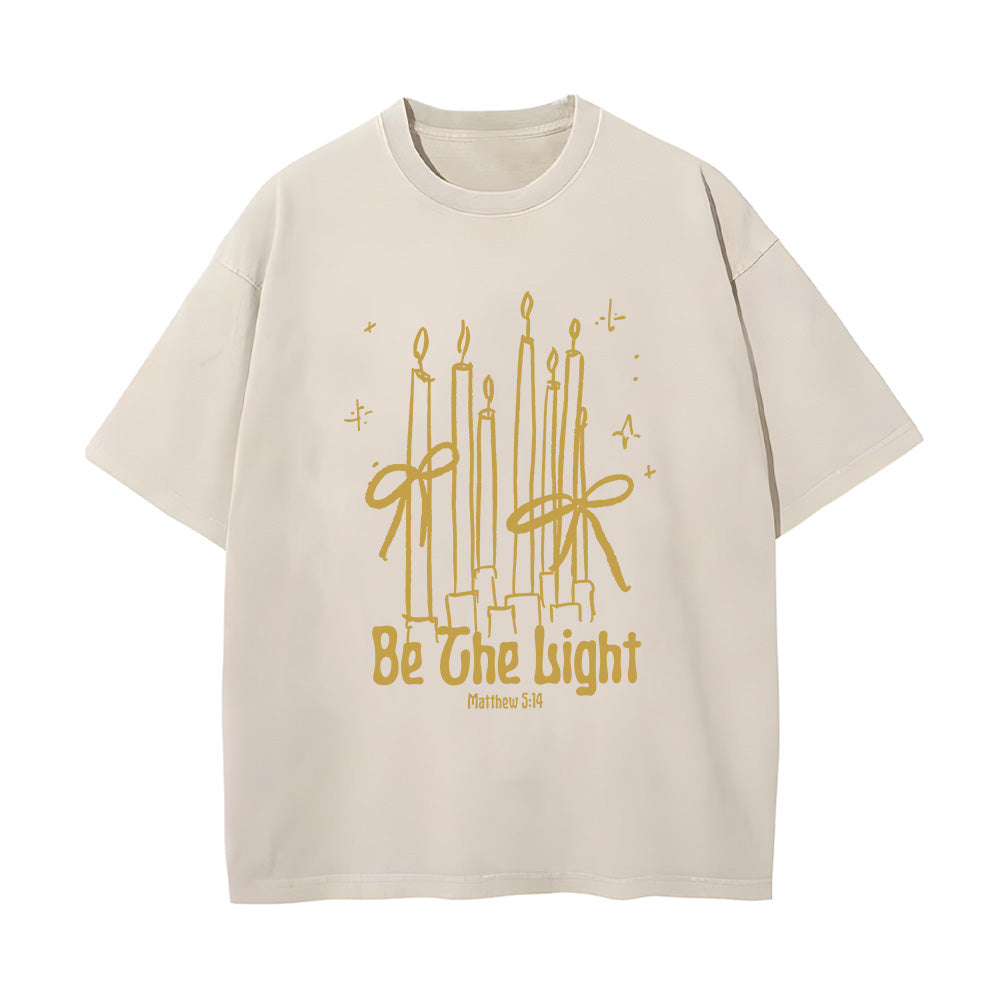 Be The Light Candle & Bow Christian Unisex Washed T-Shirt