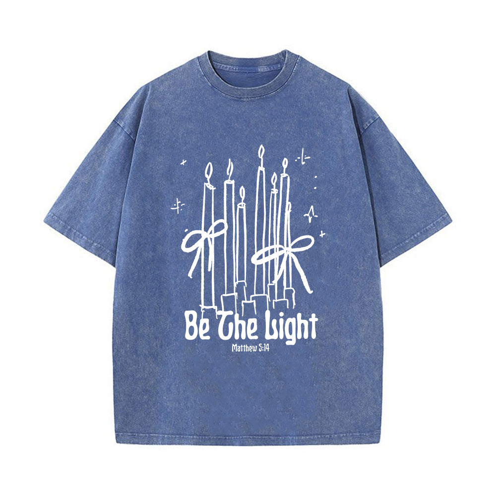 Be The Light Candle & Bow Christian Unisex Washed T-Shirt
