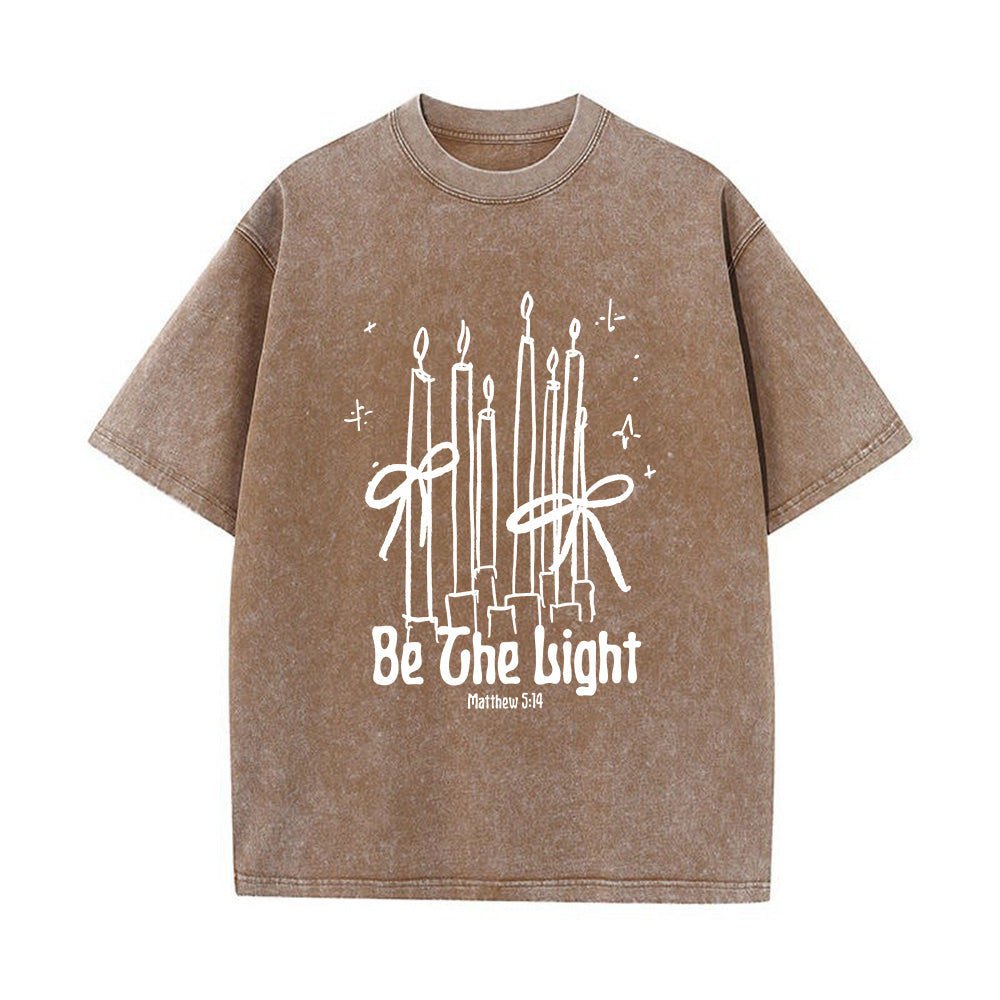 Be The Light Candle & Bow Christian Unisex Washed T-Shirt