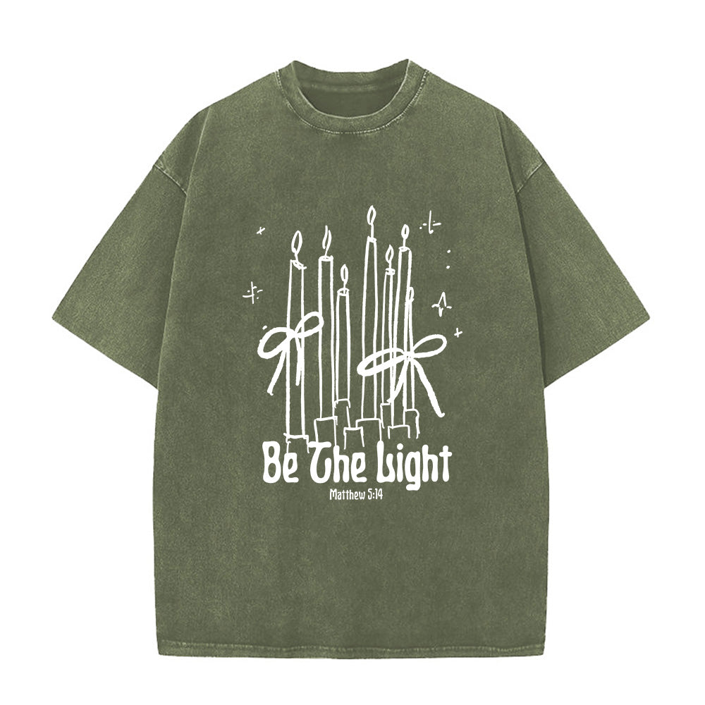 Be The Light Candle & Bow Christian Unisex Washed T-Shirt