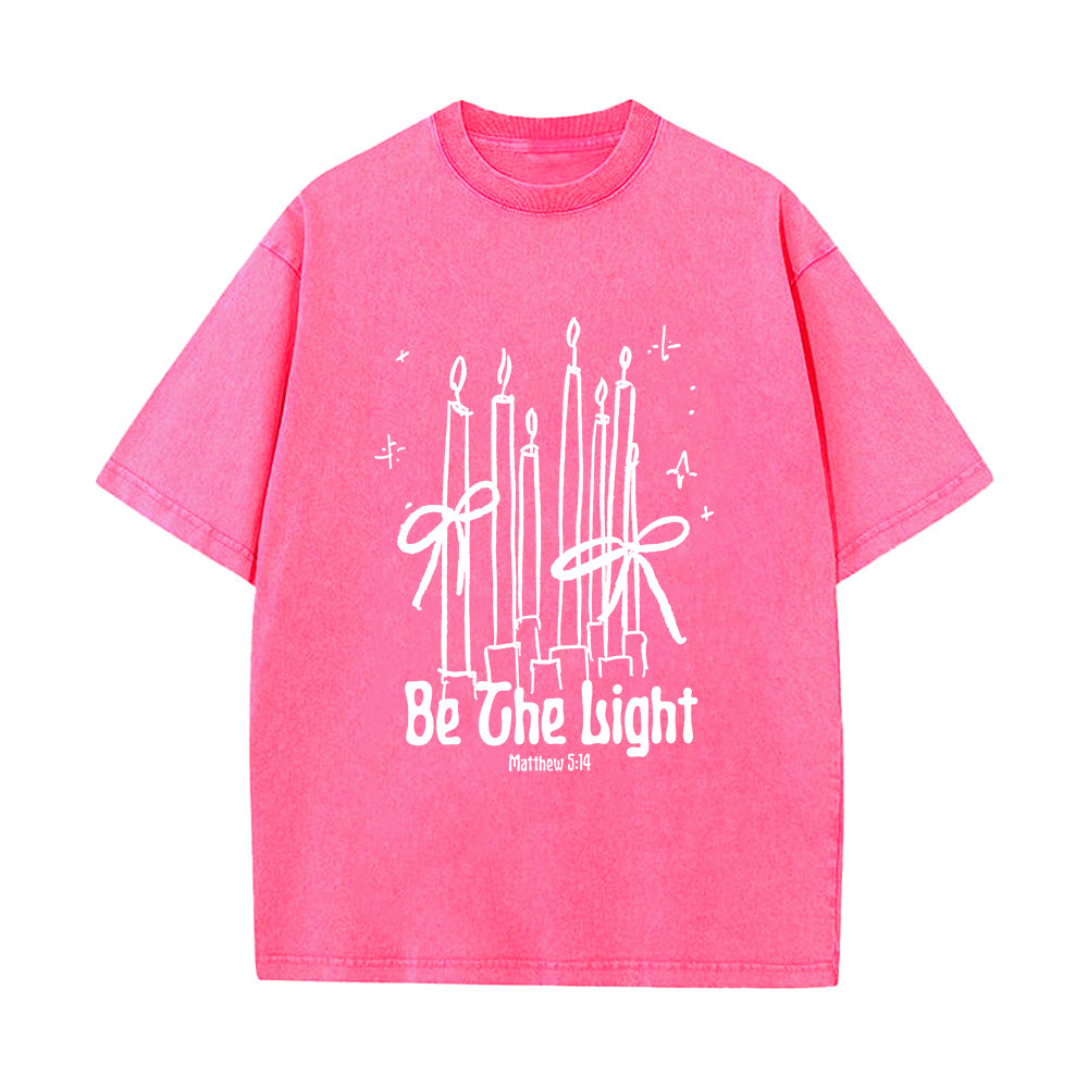 Be The Light Candle & Bow Christian Unisex Washed T-Shirt