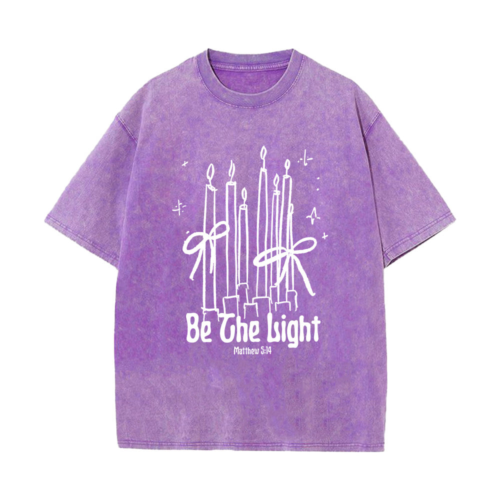 Be The Light Candle & Bow Christian Unisex Washed T-Shirt