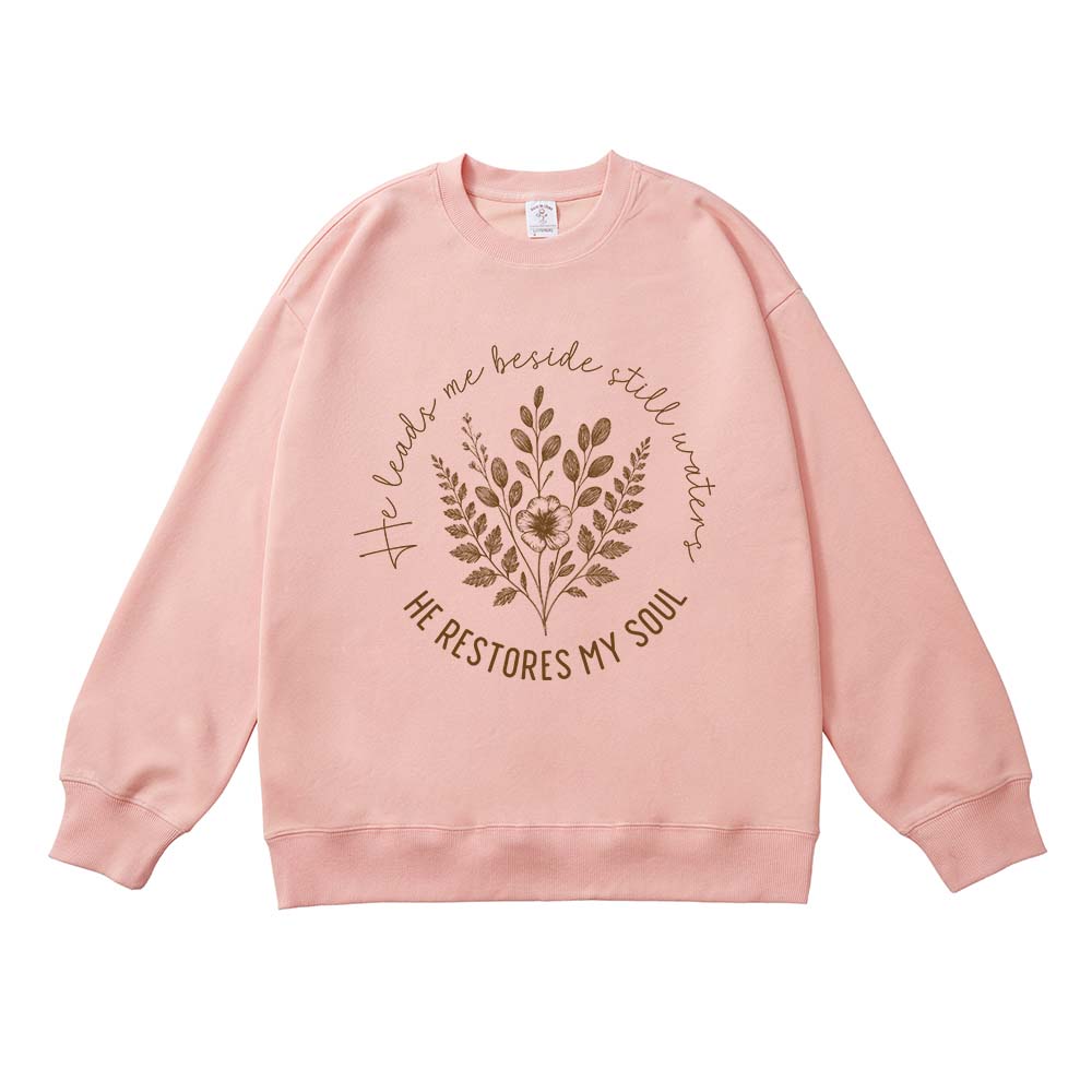 He Leads Me Beside Still Waters Christian Unisex Cotton Sweatshirt