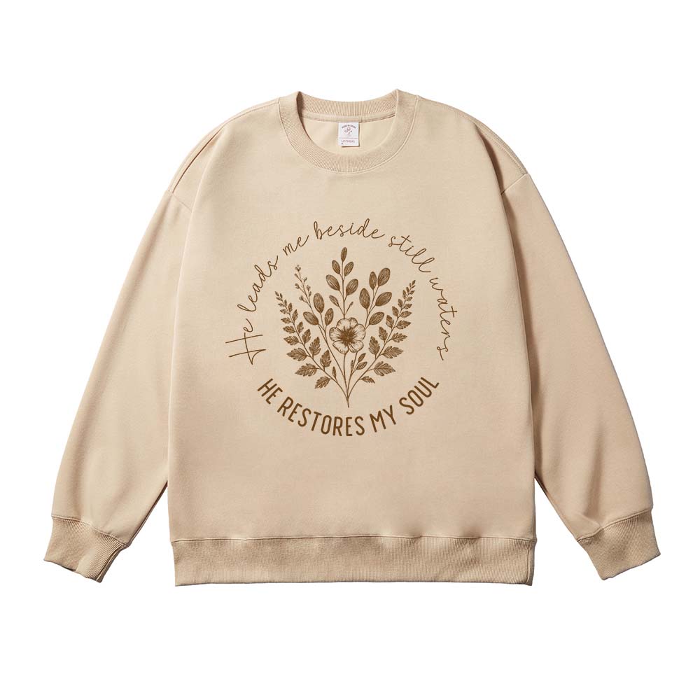 He Leads Me Beside Still Waters Christian Unisex Cotton Sweatshirt